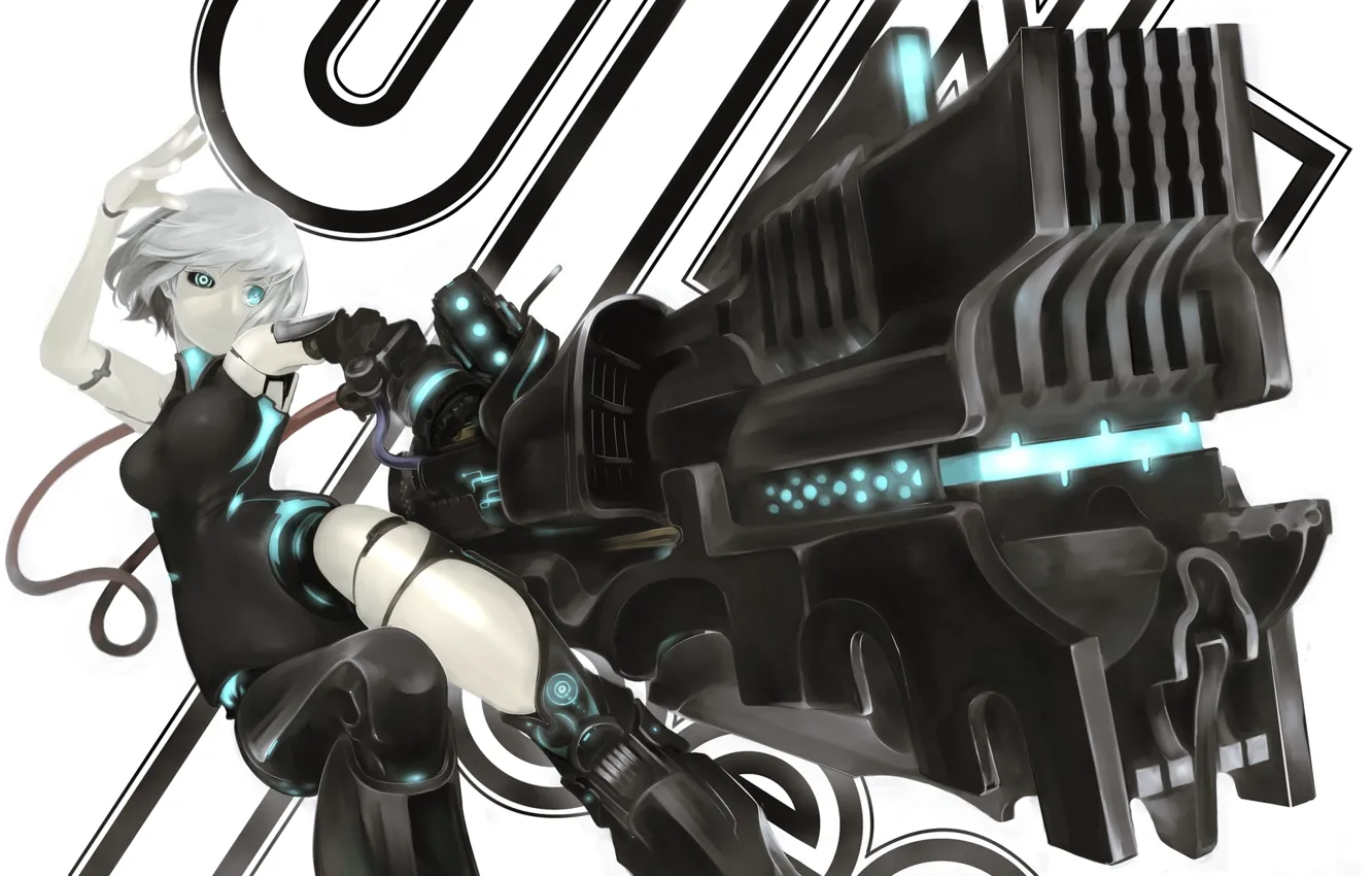 Photo wallpaper girl, gun, weapons, robot, anime, art, wire, games