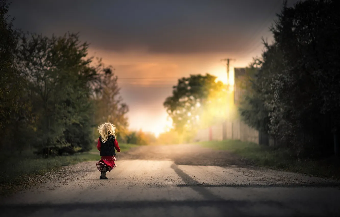 Photo wallpaper the city, street, girl