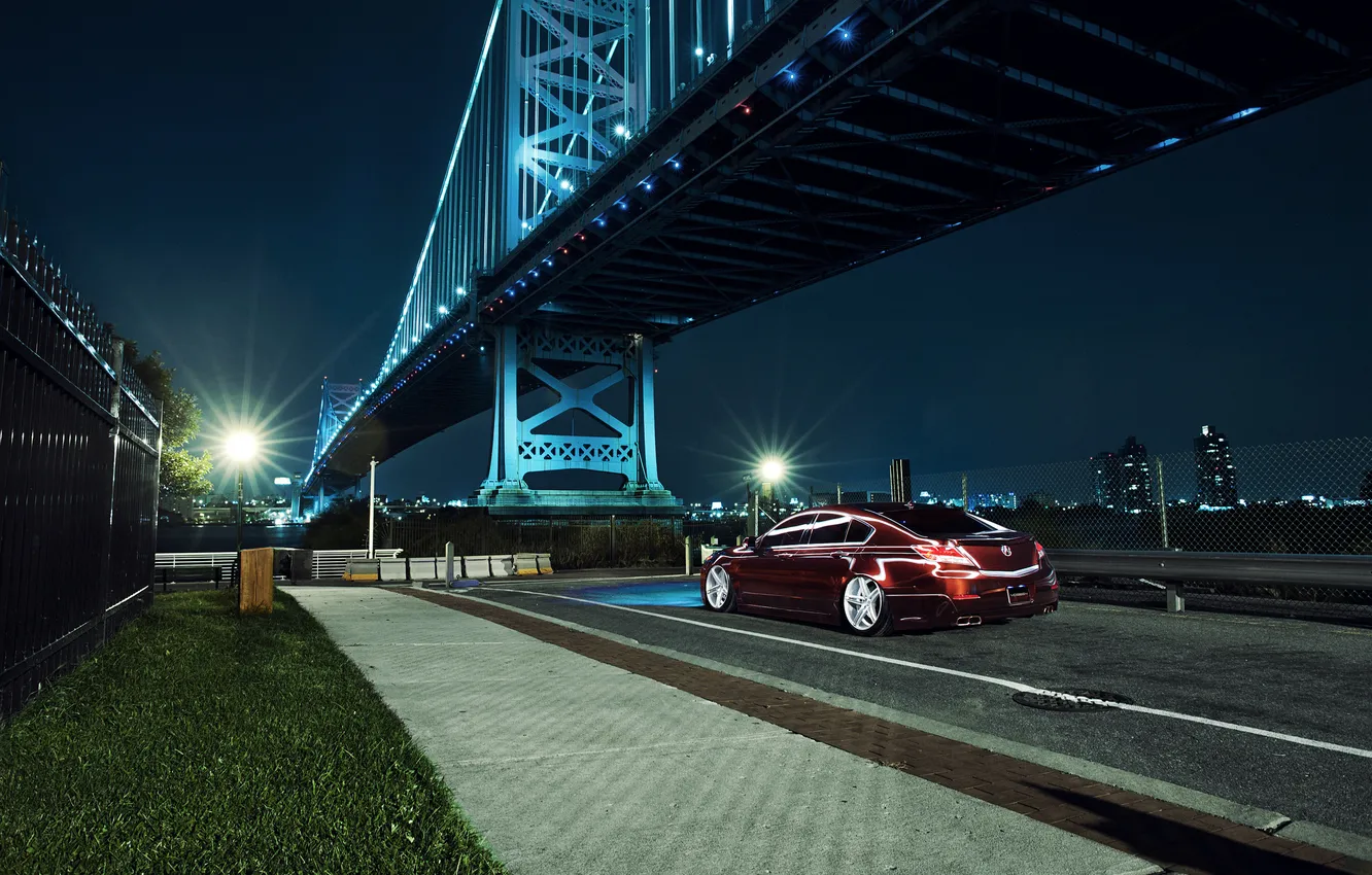 Photo wallpaper night, bridge, the city, black, Honda, Accord, Honda, Acura