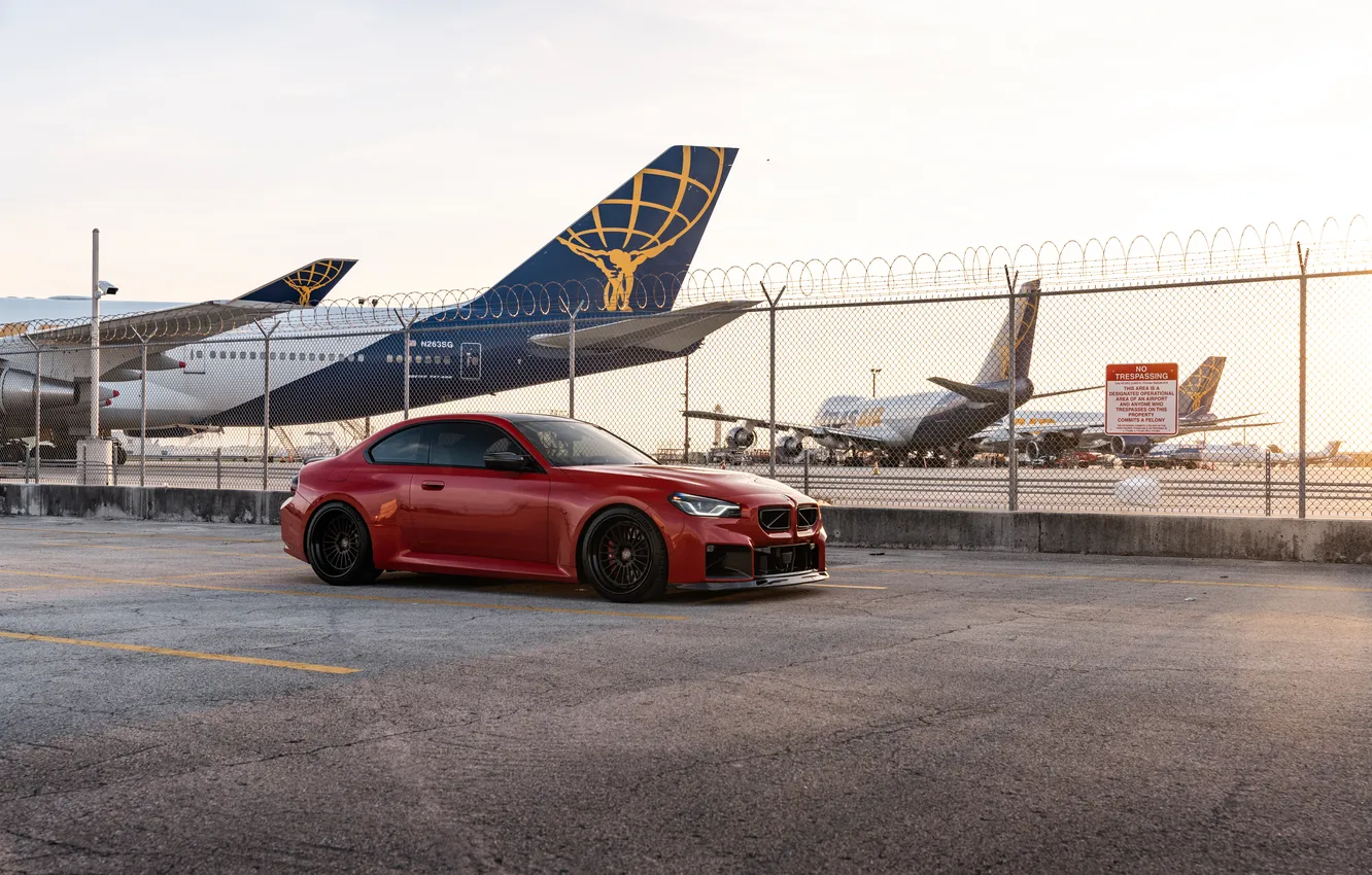 Photo wallpaper BMW, red, Side, Airport, BMW M2