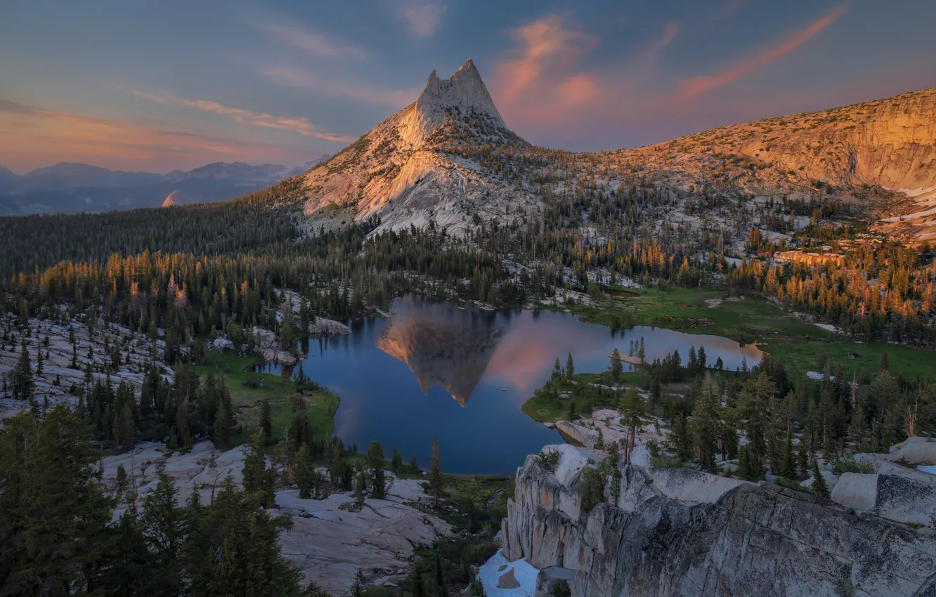 Photo wallpaper reflection, mountain, peak, Cathedral Peak, Yosemite national Park