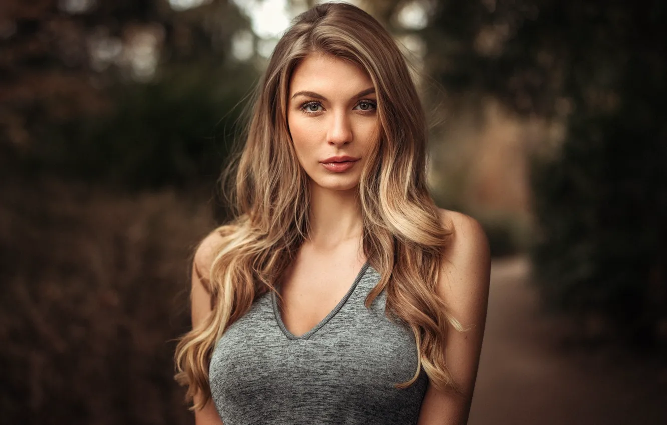 Photo wallpaper girl, portrait, makeup, hairstyle, beauty, photoshoot, nature, bokeh