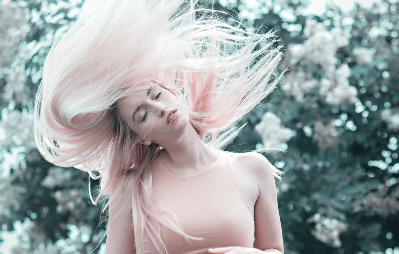 Photo wallpaper girl, hair, pink