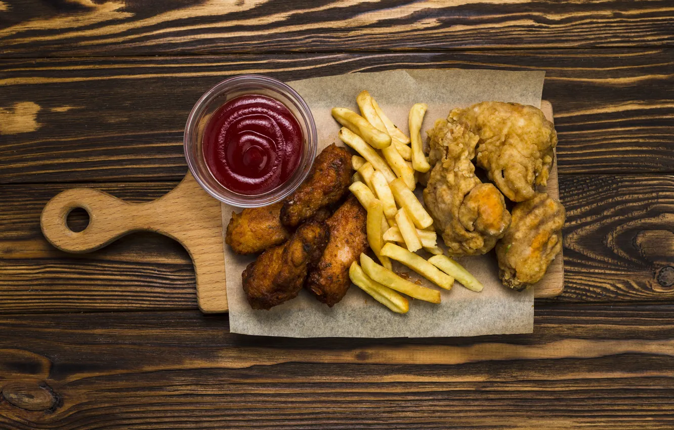 Photo wallpaper meat, ketchup, French fries