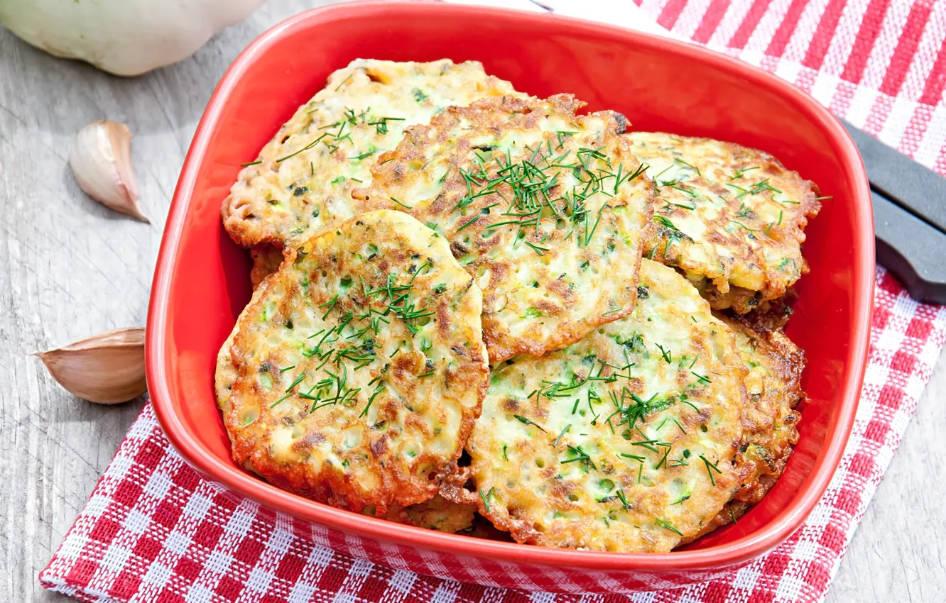 Photo wallpaper dill, bowl, pancakes, squash