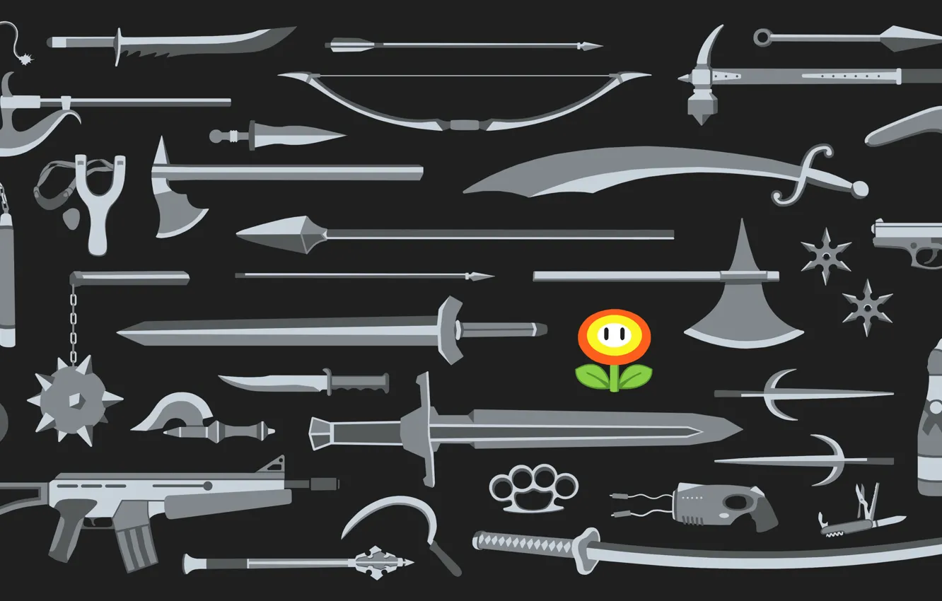 Photo wallpaper weapons, background, view, flowers