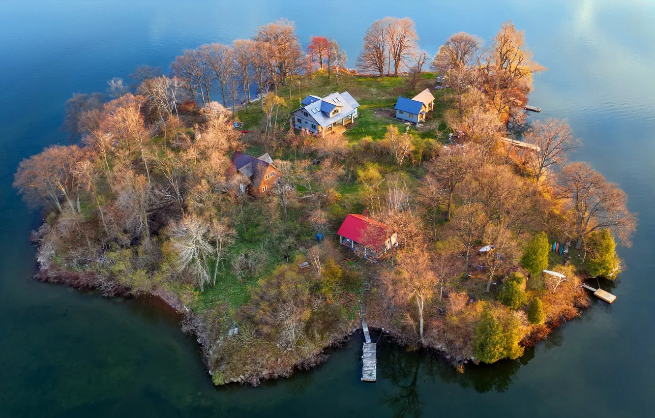 Photo wallpaper lake, island, home
