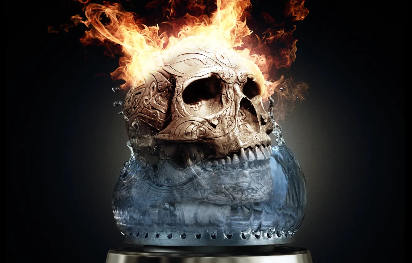 Photo wallpaper Skull, Fire, Flame, Fire, Sake