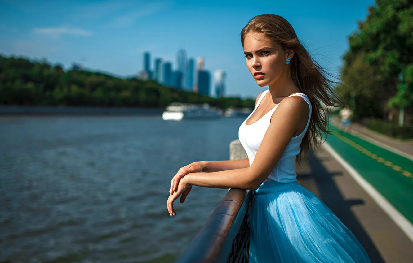 Photo wallpaper Look, River, Face, Hair, Moscow, Beautiful, Alexander Bykov