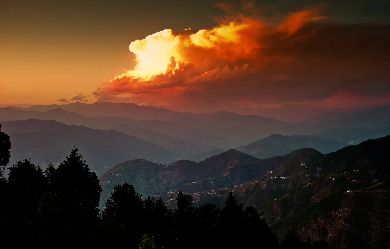 Photo wallpaper the sky, clouds, sunset, mountains, India, india