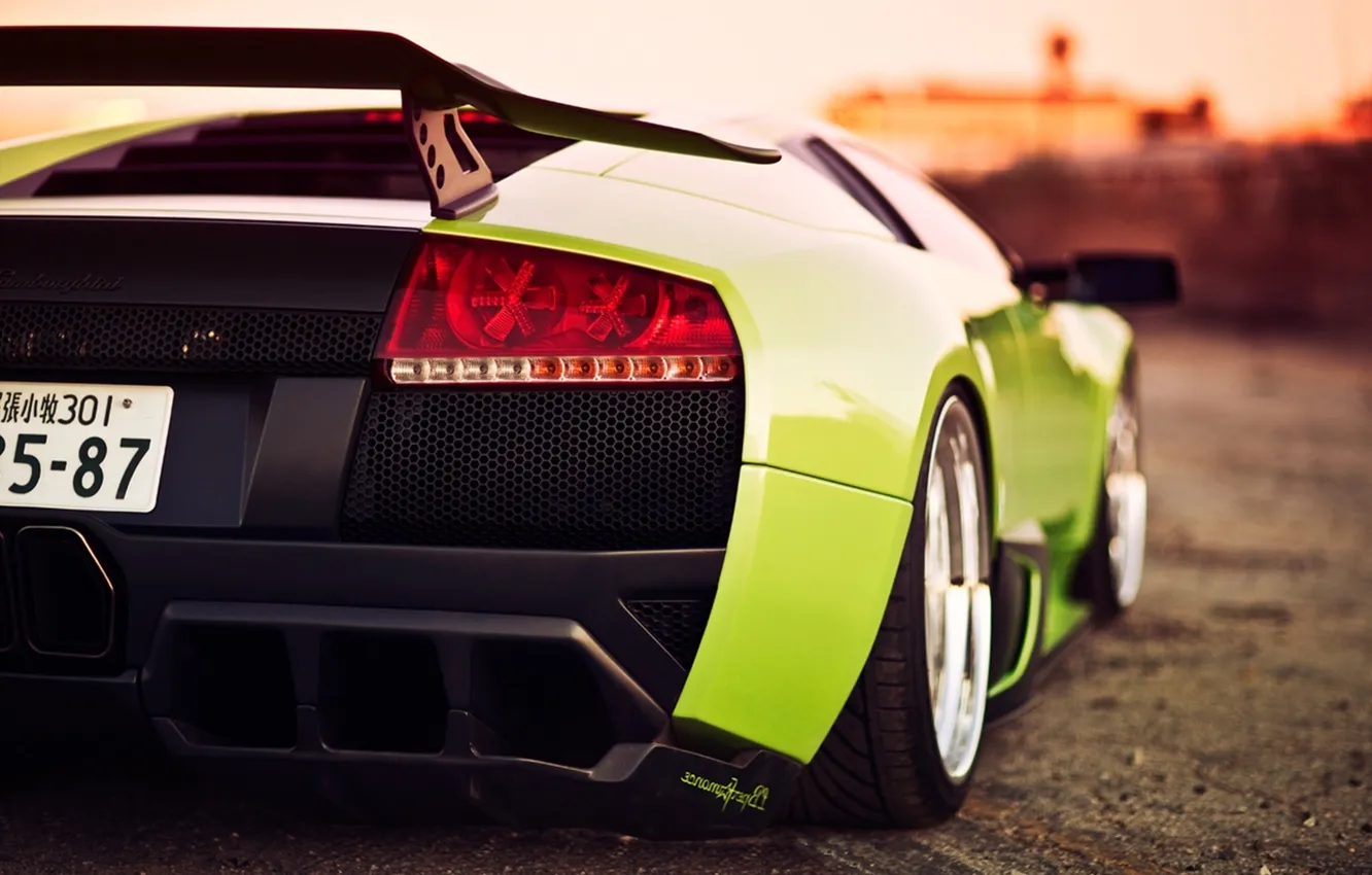 Photo wallpaper car, green, ass, Lamborghini Murcielago