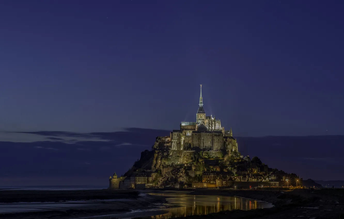 Photo wallpaper night, lights, lake, castle, France