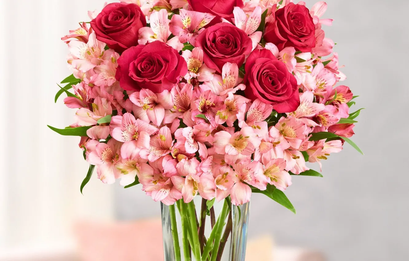 Photo wallpaper flowers, roses, bouquet