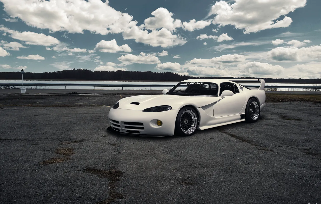 Photo wallpaper white, the sky, clouds, Dodge, white, Viper, Dodge, Viper