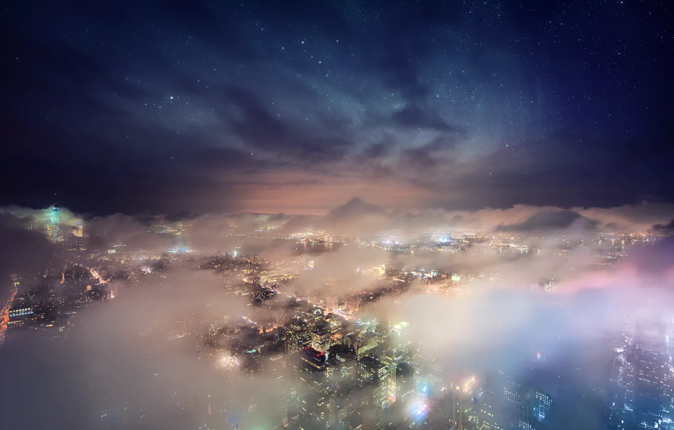 Photo wallpaper clouds, night, nebula, New York, stars, The Empire State Building, United States, space city