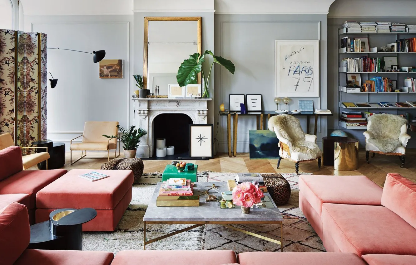 Photo wallpaper design, style, interior, library, living room