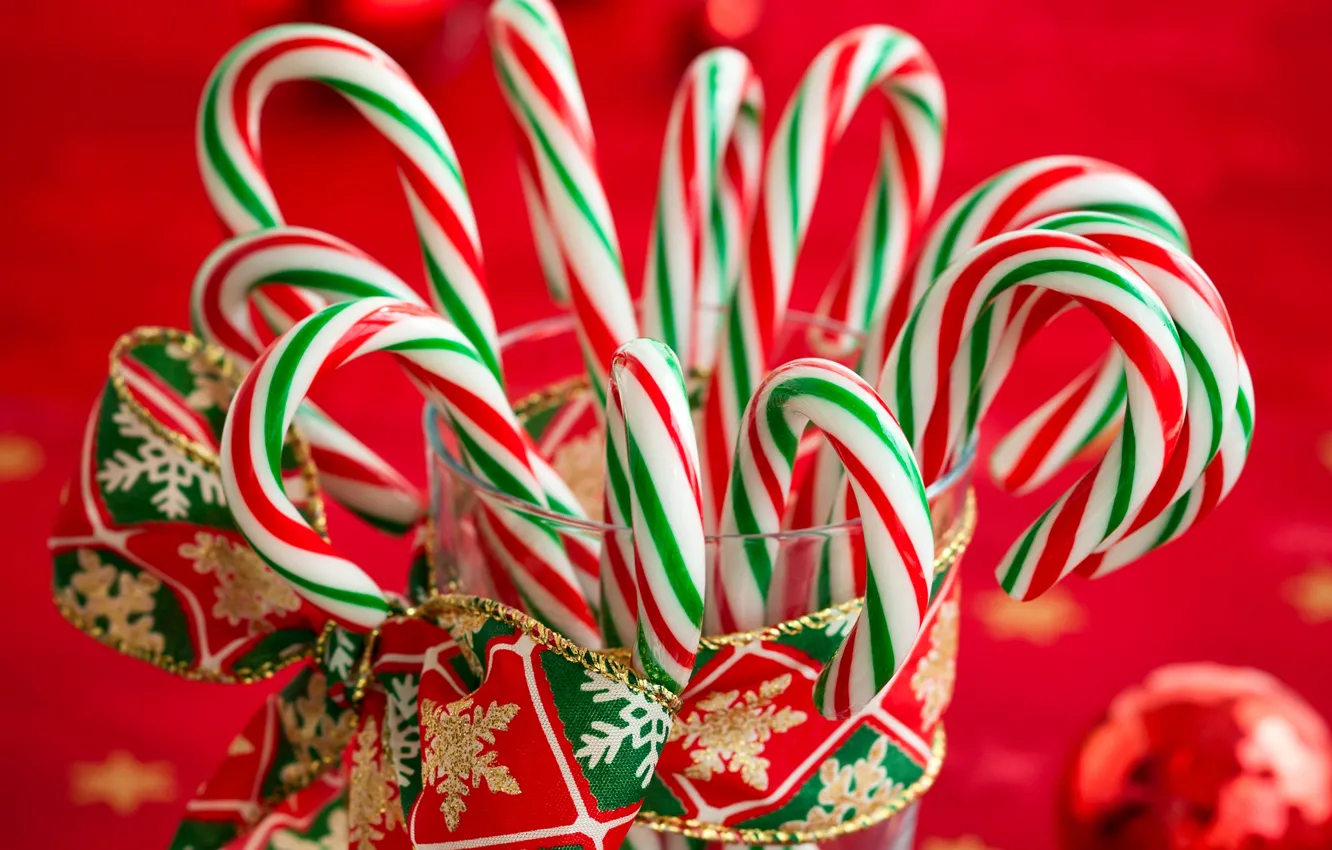 Photo wallpaper winter, holiday, new year, Christmas, candy, sweets, lollipops, Christmas