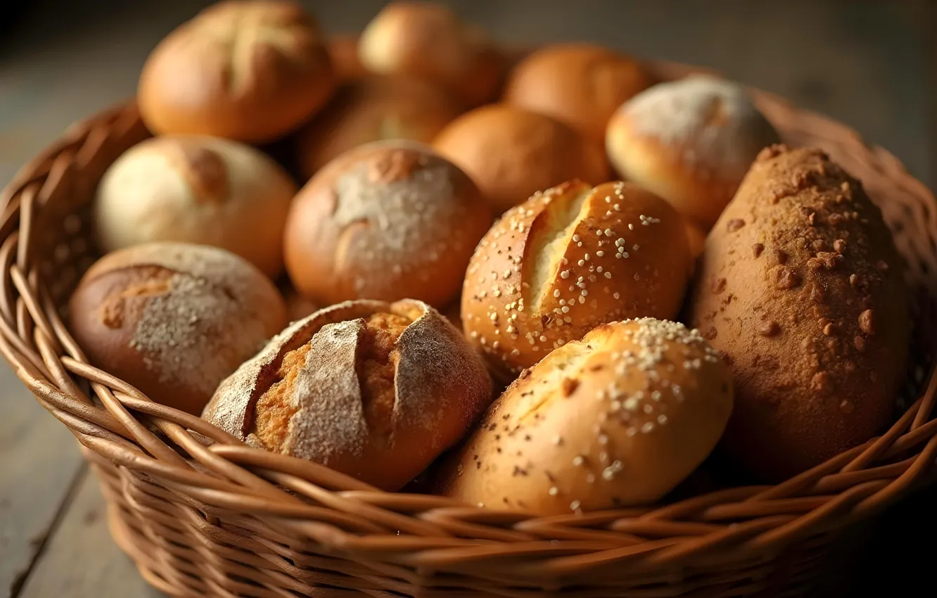 Photo wallpaper basket, buns, AI art