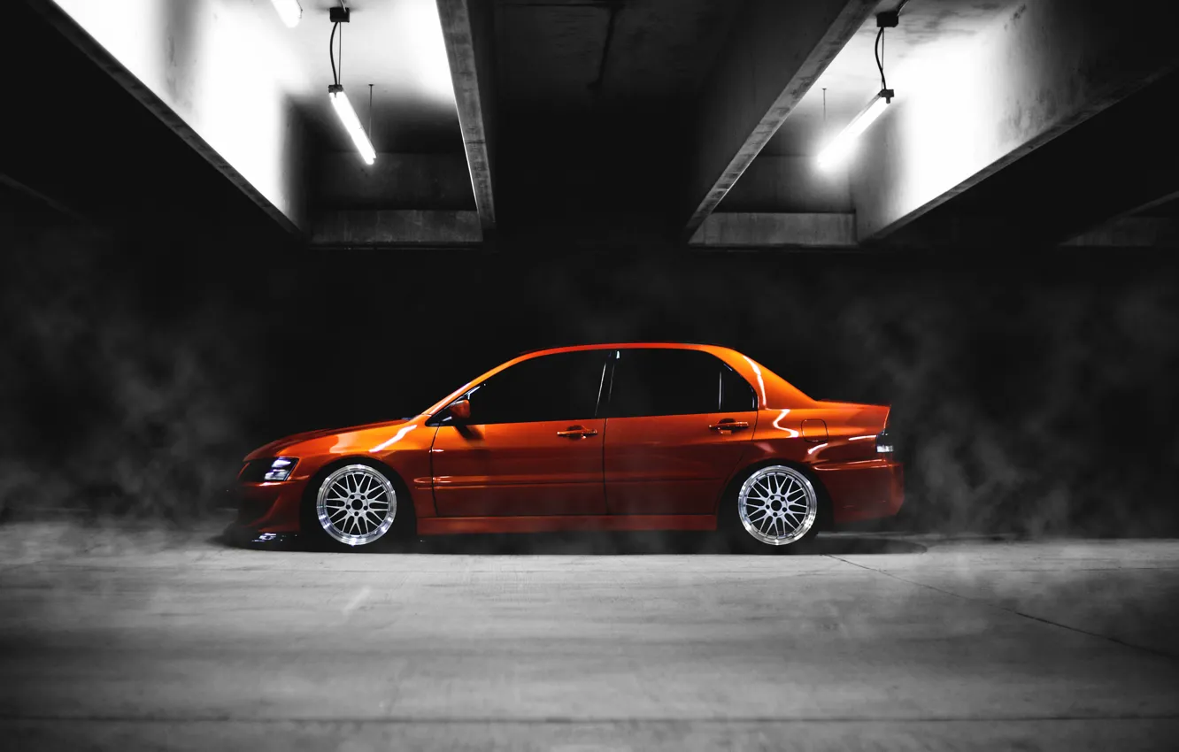 Photo wallpaper Tuning, Lancer, Orange, Evolution, side, Evo, Low, Mitsubishi