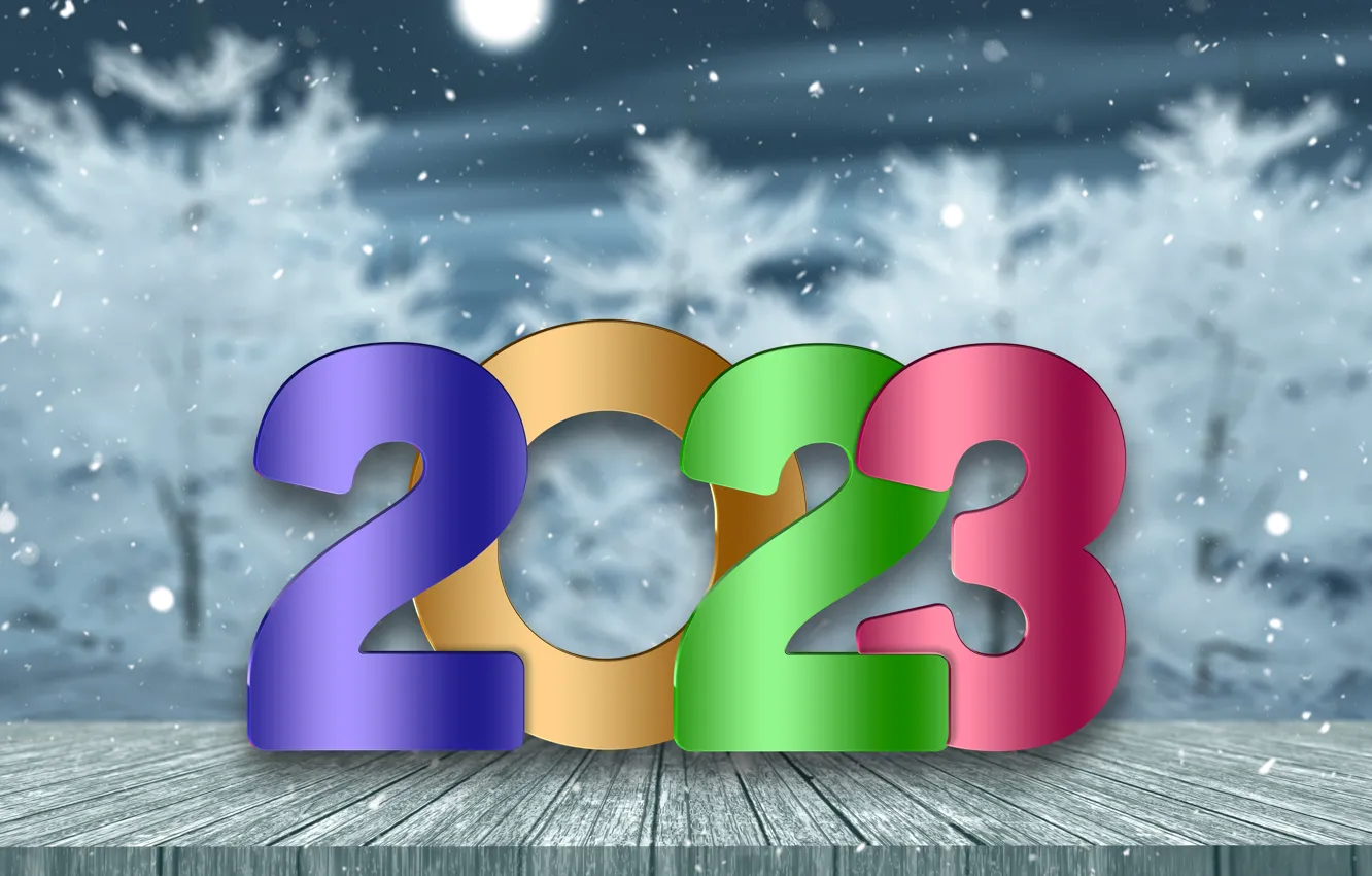 Photo wallpaper new year, figures, winter, snow, New Year, Happy, design by Marika, 2023