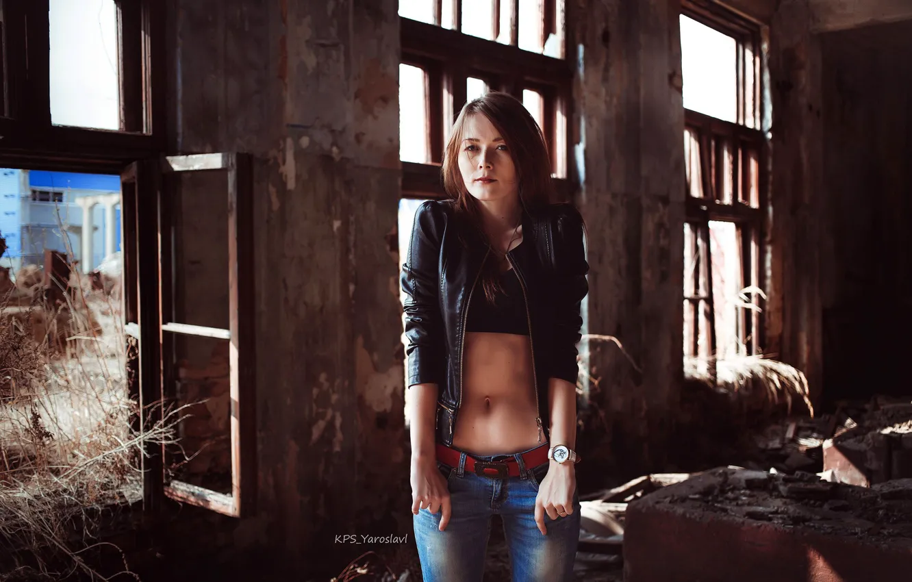 Photo wallpaper look, model, portrait, jeans, makeup, Mike, figure, slim