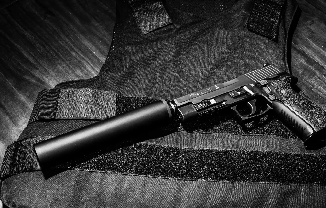 Photo wallpaper gun, muffler, Sig Sauer, P226