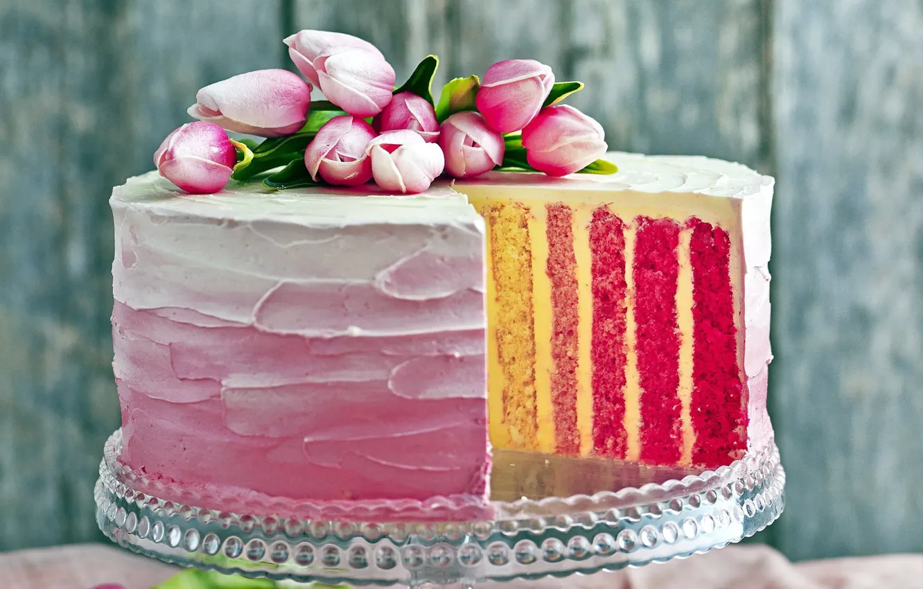 Photo wallpaper tulips, cake, decoration, cream, sweet, layered
