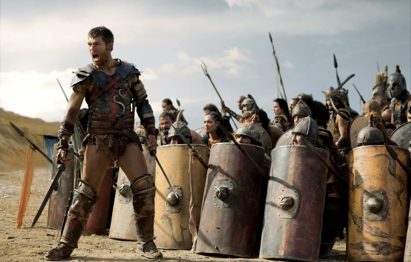 Photo wallpaper battle, Spartacus, gladiators, Spartacus, Liam McIntyre