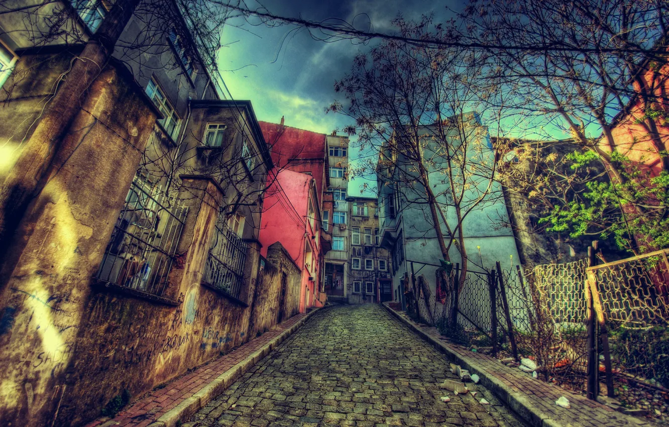 Photo wallpaper HDR, Street, Building, Istanbul, Turkey, Street, Istanbul, Turkey