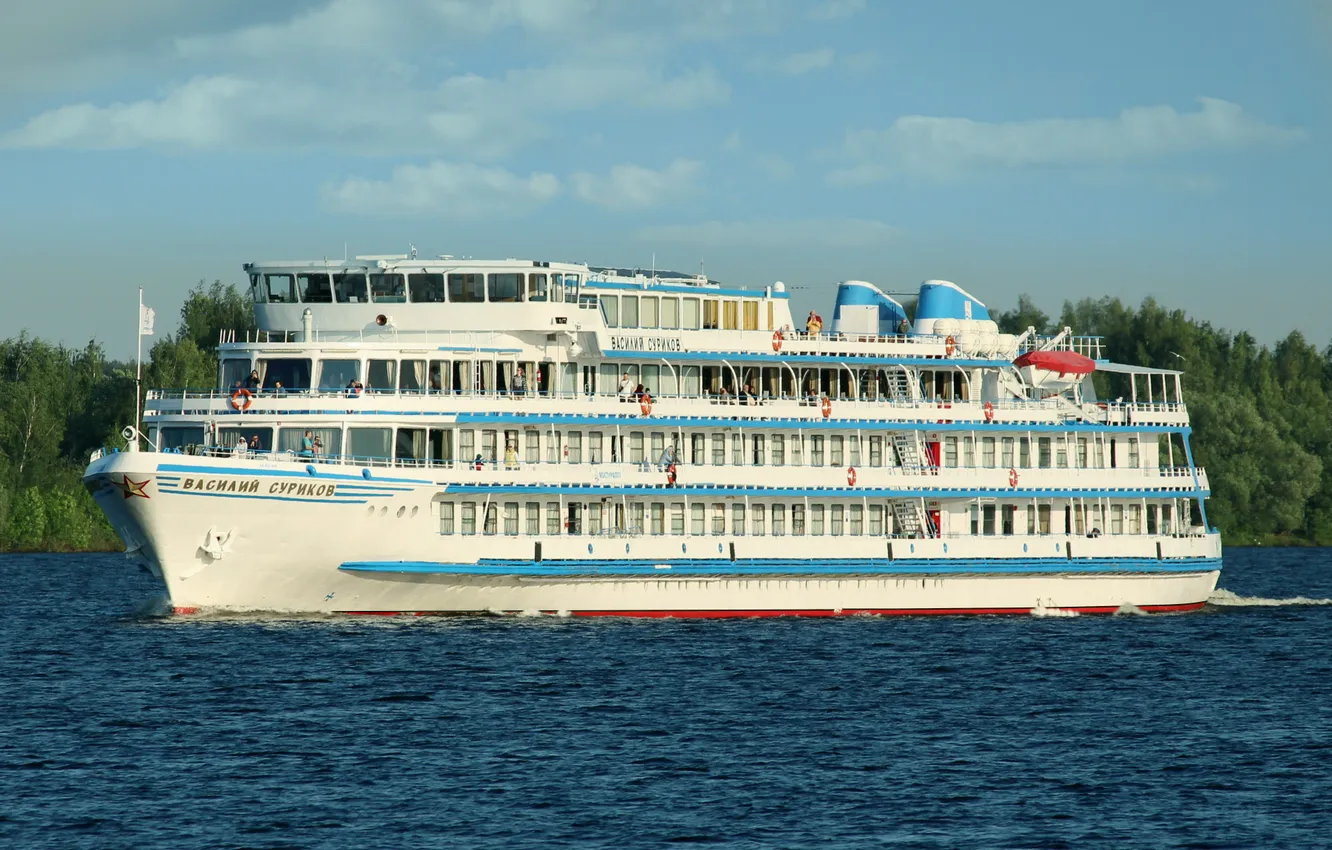 Photo wallpaper river, Vasily SURIKOV, ship, cruise