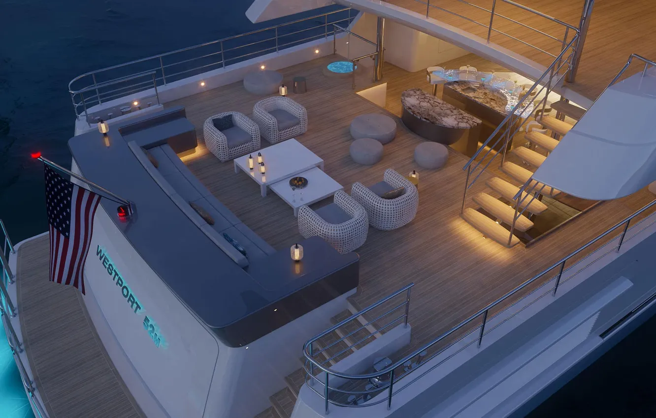 Photo wallpaper sea, superyacht, Main Deck, main deck, Superyacht, Western Port 52M, W172 profile, three-deck motor yacht