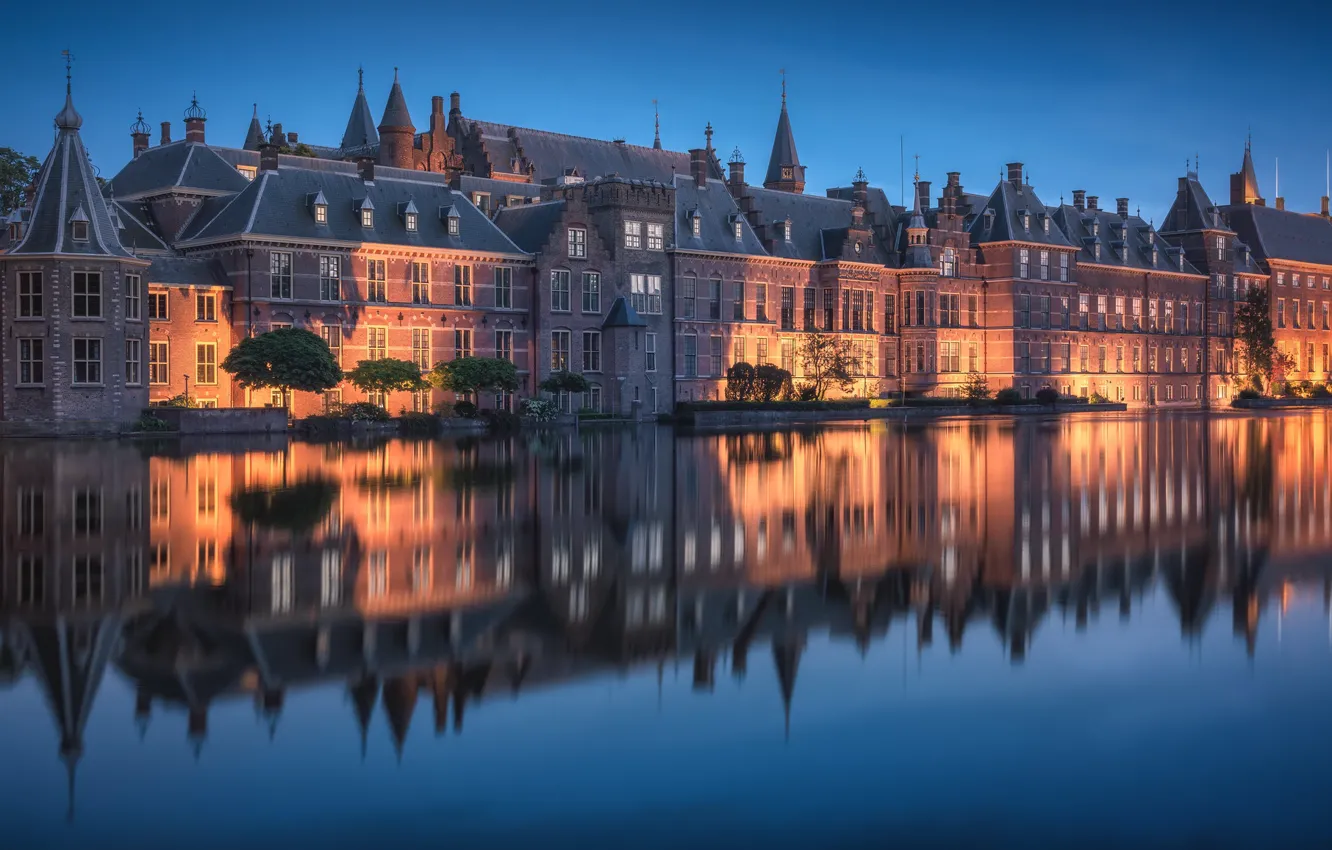 Photo wallpaper night, reflection, home, Netherlands, The Hague, Binnenhof, Binnenhof