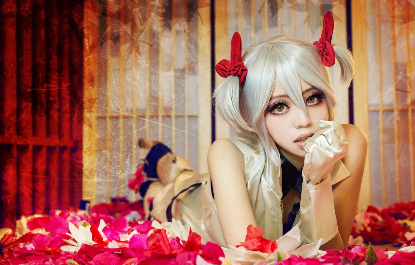 Photo wallpaper blonde, image, Asian, bow, ponytail, cosplay