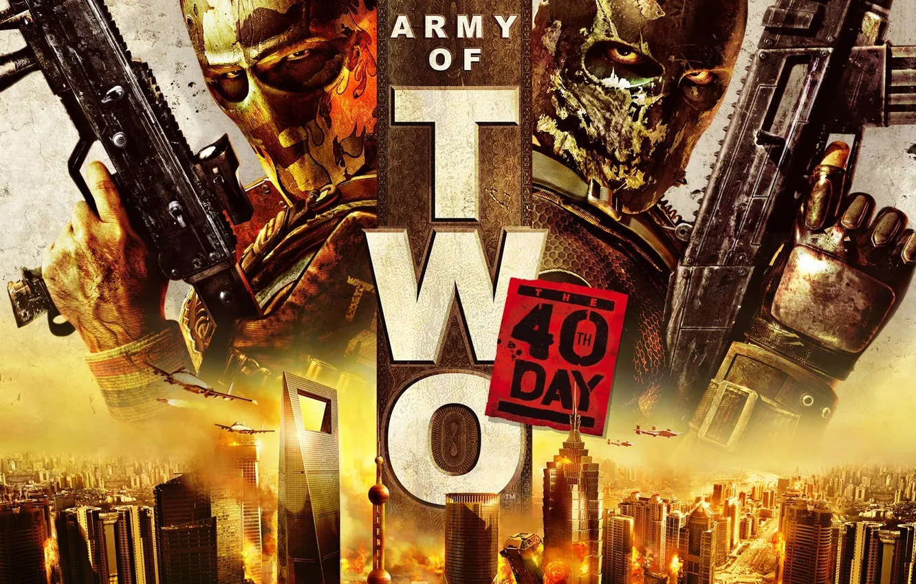 Photo wallpaper the city, weapons, aircraft, soldiers, army of two, video game, the 40th day
