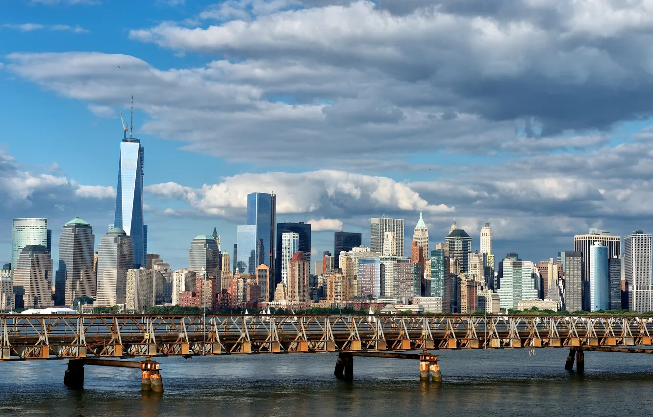 Photo wallpaper bridge, building, New York, panorama, Manhattan, Manhattan, New York City, Upper Bay
