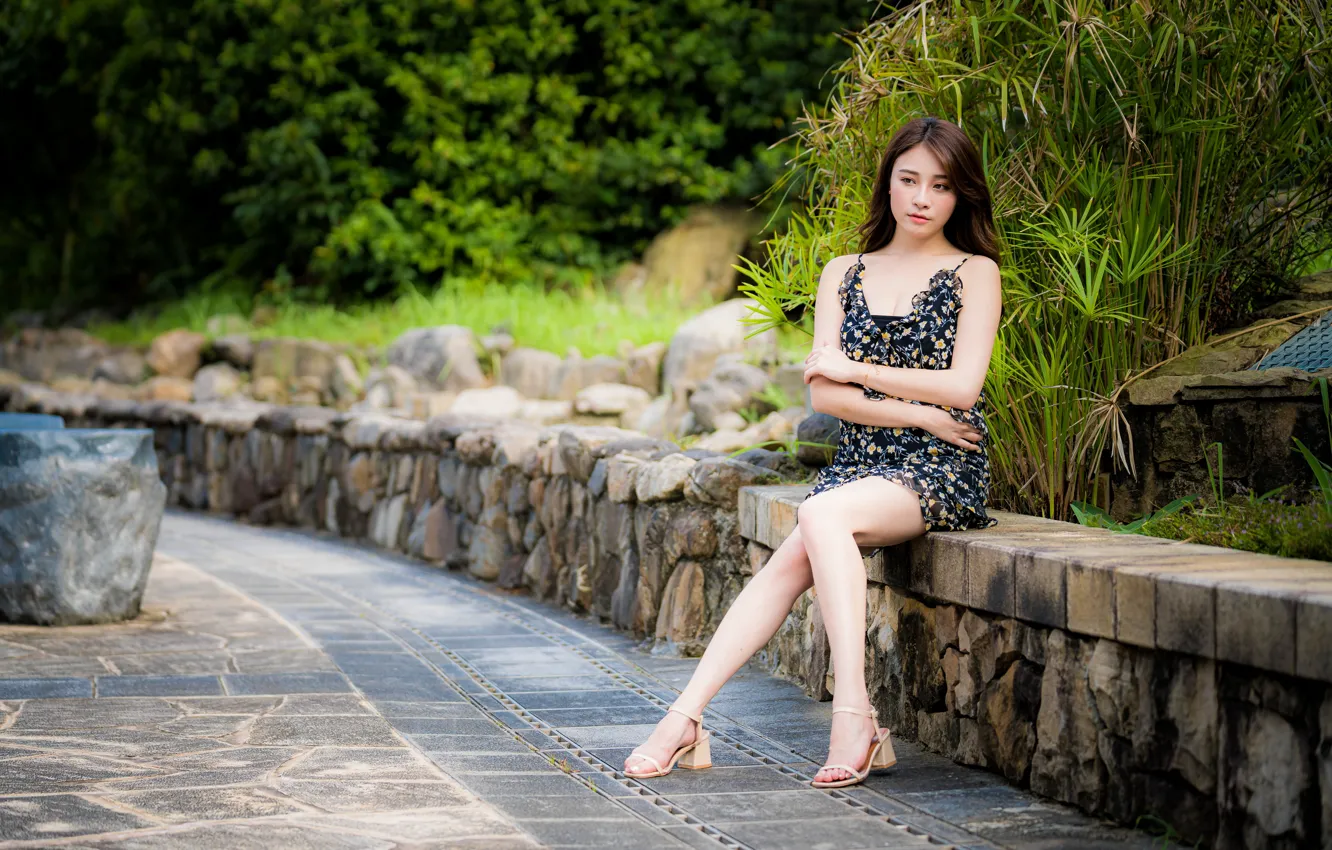 Photo wallpaper girl, legs, Asian, dress