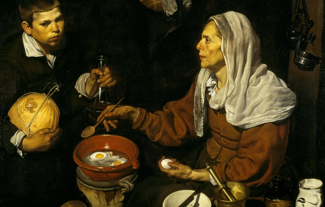 Photo wallpaper picture, Diego Velazquez, Old Woman Frying Eggs