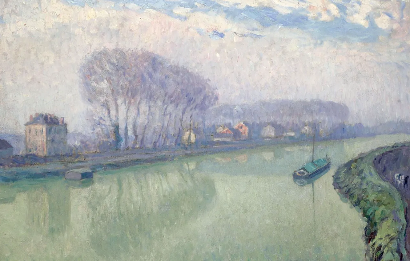 Photo wallpaper landscape, river, picture, Henri Lebasque, Henri Lebacq, Marne in Pompom