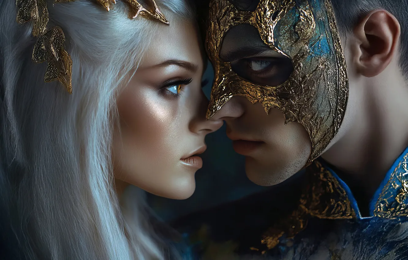 Photo wallpaper look, girl, love, face, pose, the dark background, portrait, makeup