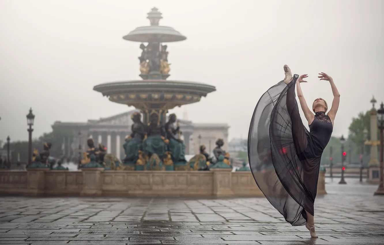 Photo wallpaper mood, France, Paris, dance, fountain, ballerina, Johanna Lorand Guilbert