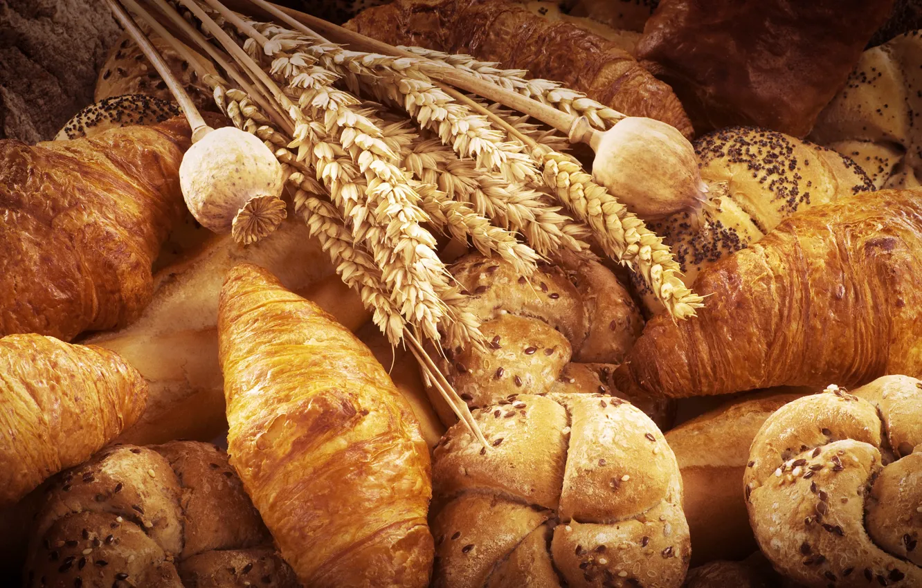 Photo wallpaper Mac, spikelets, bread, roll, croissant