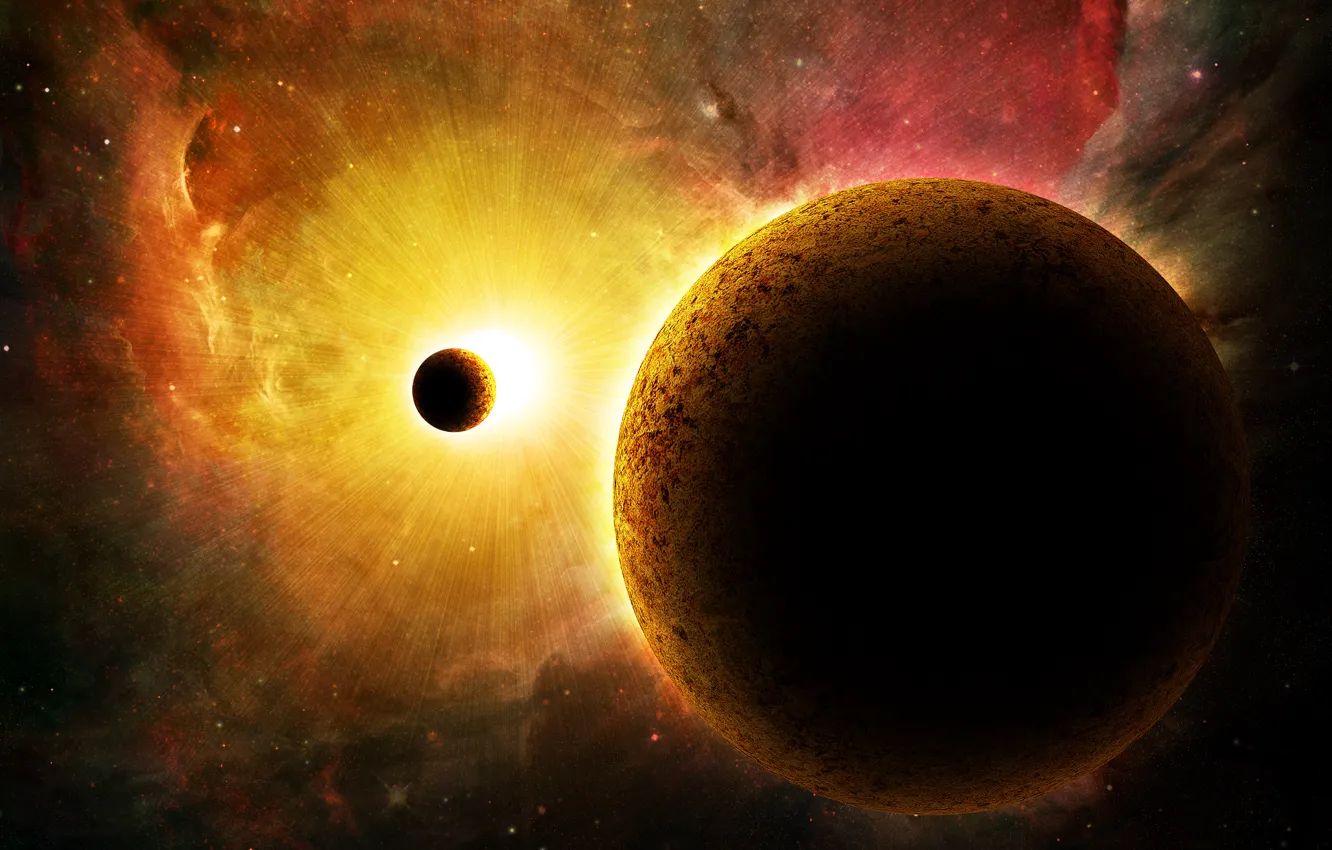 Photo wallpaper the sun, space, planet, satellite, galaxy