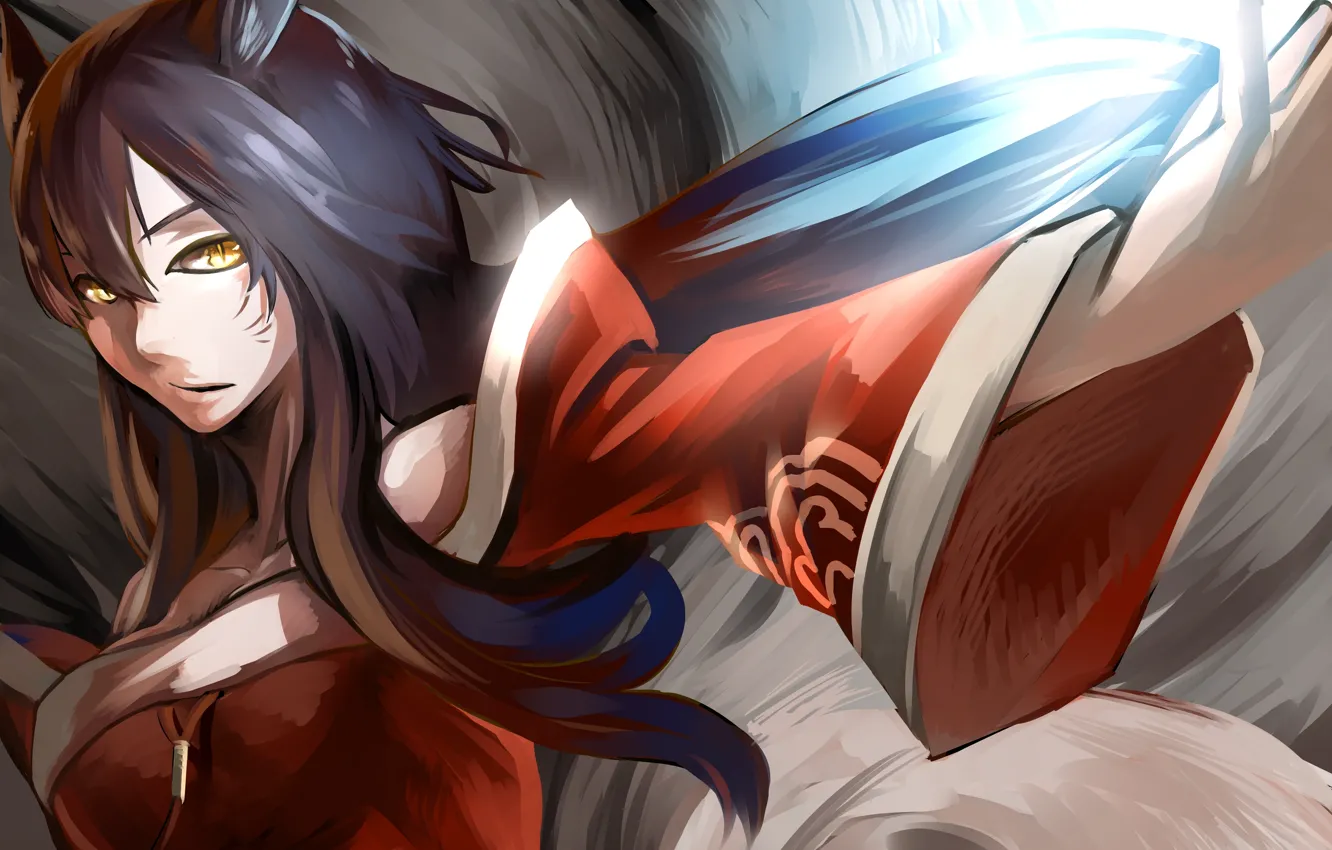 Photo wallpaper girl, art, League of Legends, LoL, Ahri, LittleEarGa