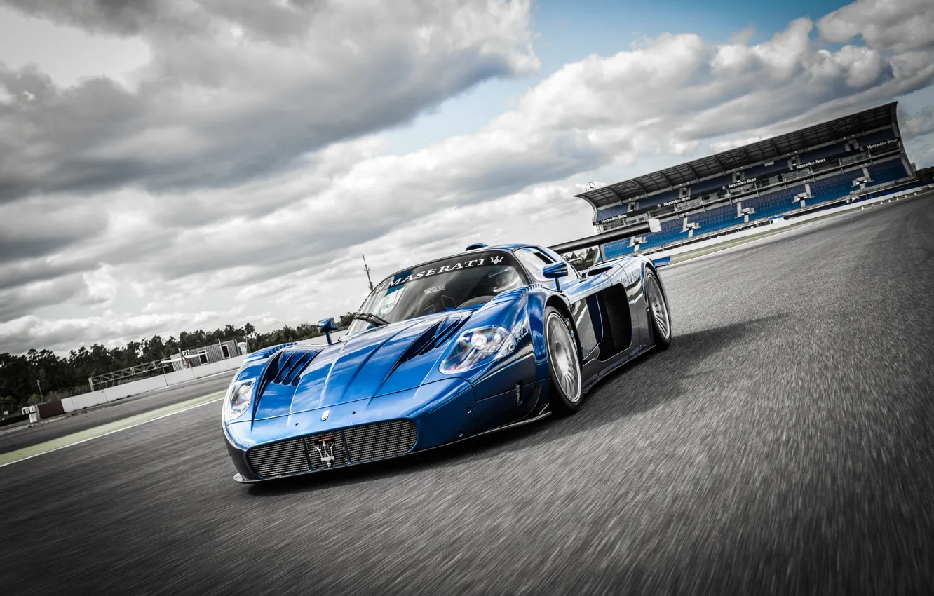 Photo wallpaper Maserati, road, Front, blue, Track, MC12, Edo Competition