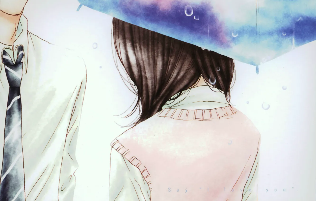 Photo wallpaper drops, umbrella, tie, two, date, Say I love you, Kurosawa Yamato, Tachibana Mei