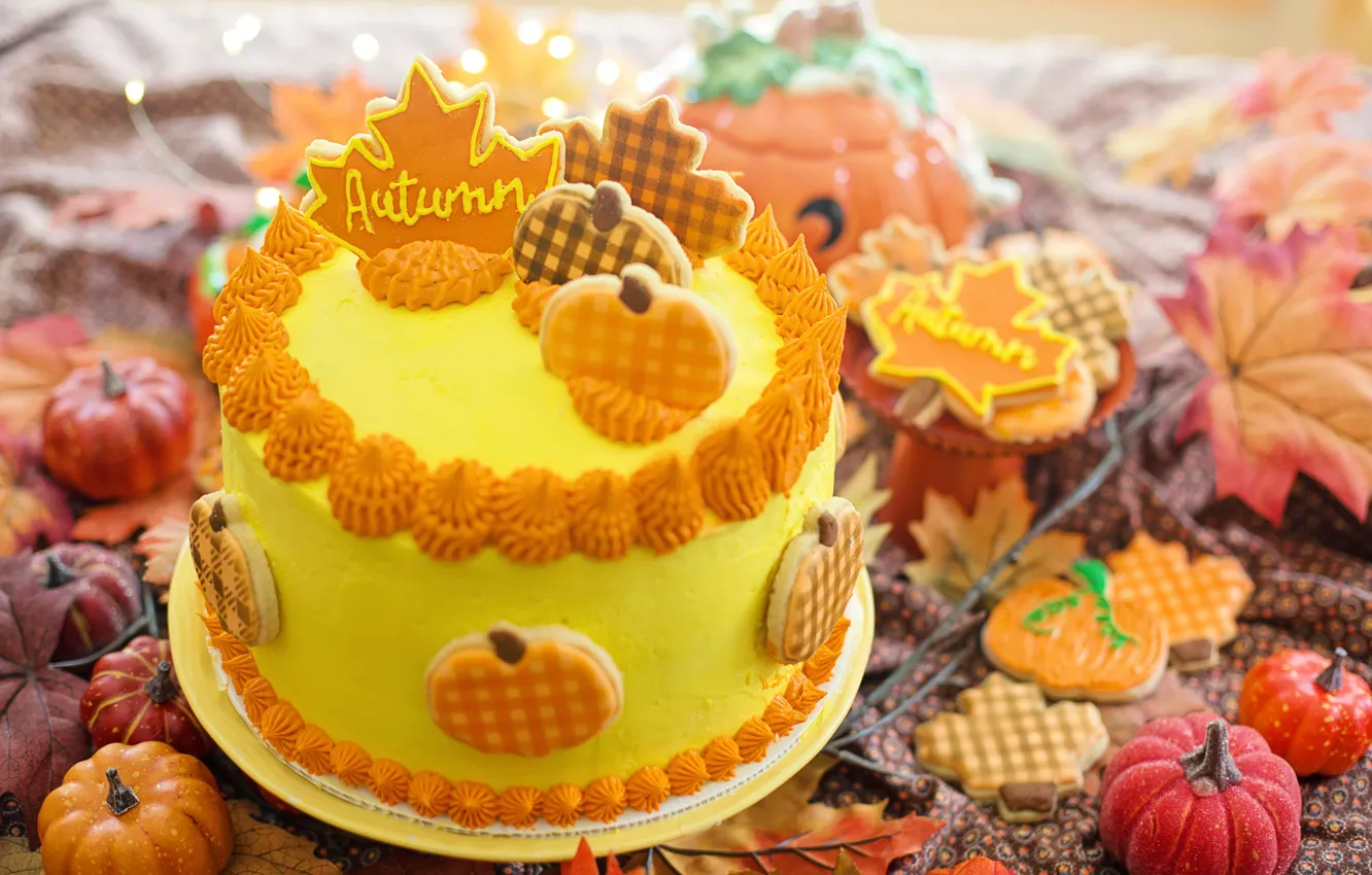 Photo wallpaper autumn, orange, yellow, the inscription, color, cell, cookies, fruit