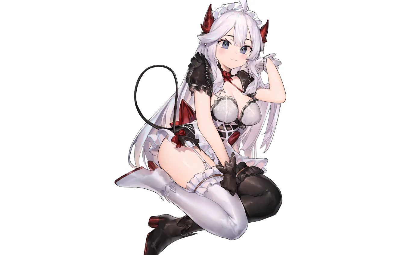 Photo wallpaper girl, sexy, cleavage, thighhighs, long hair, dress, boobs, anime