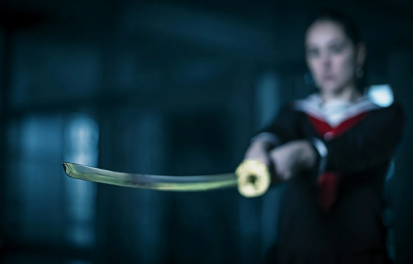 Photo wallpaper girl, background, sword