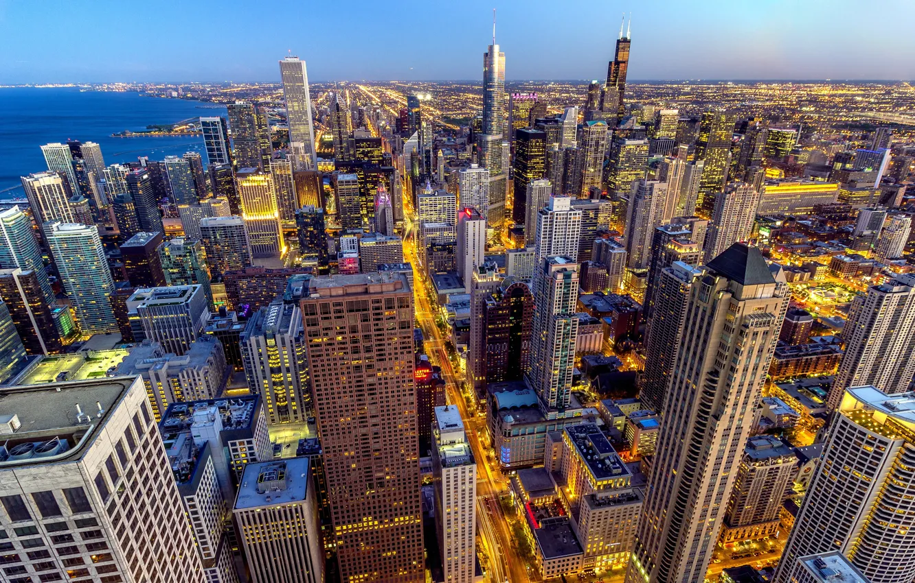 Photo wallpaper Wallpaper, Chicago, wallpaper, USA, USA, Chicago, panorama