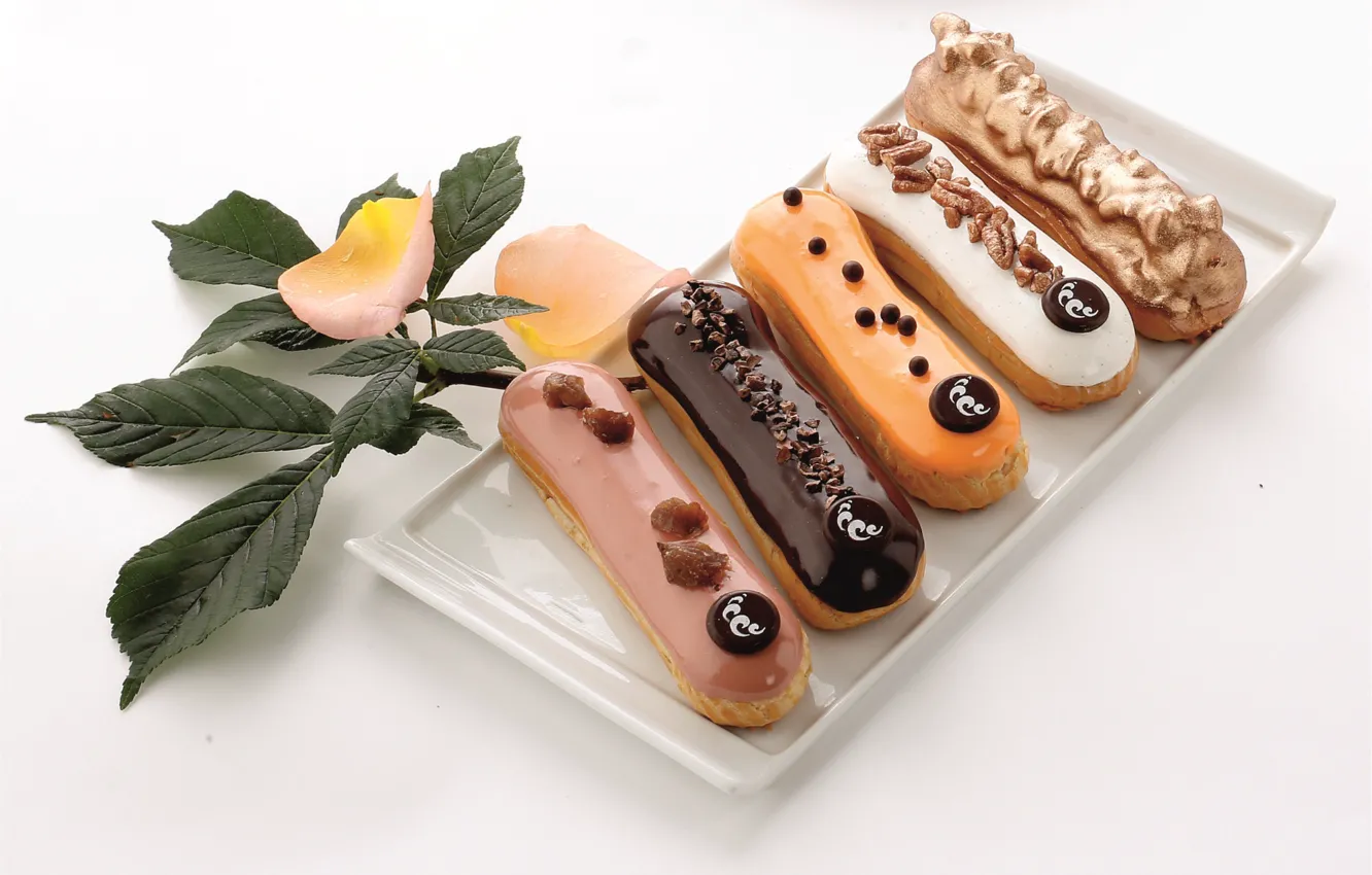 Photo wallpaper cake, decor, eclairs
